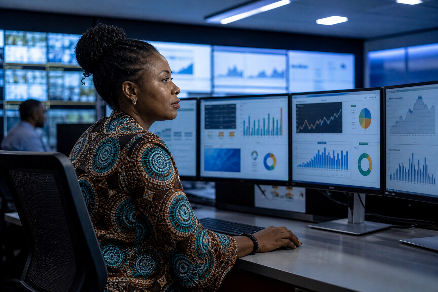 Operations manager reviewing inventory analytics dashboards
