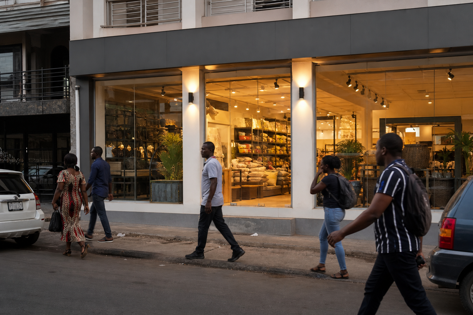 Ghanaian retail storefront on a busy Accra street