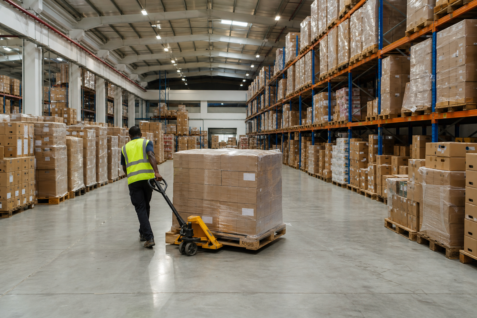 Wholesale distribution warehouse with palletised goods in Ghana